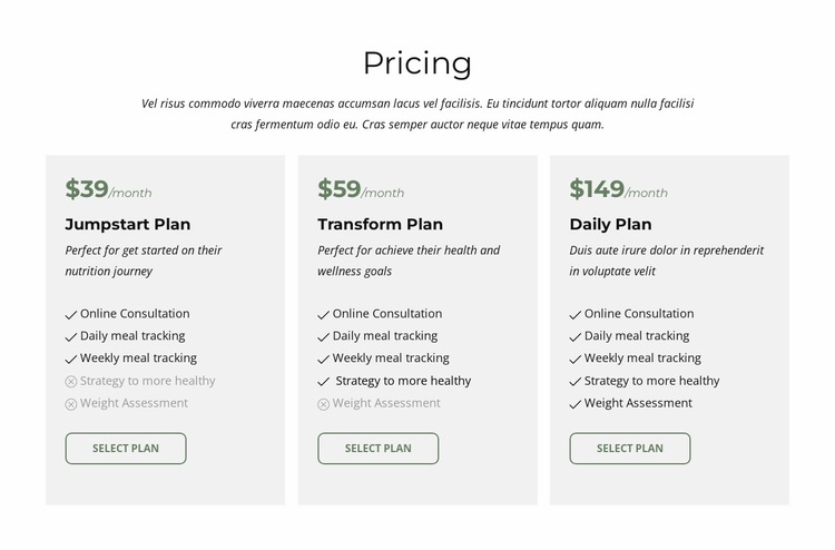 Packages and pricing Website Builder Templates