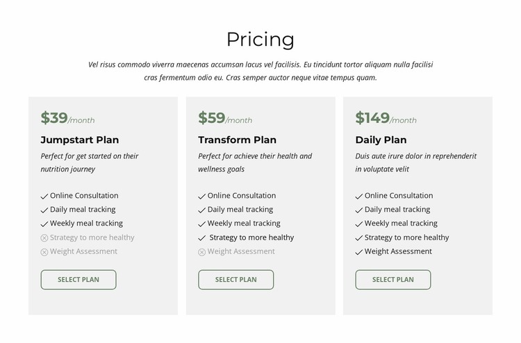 Packages and pricing Website Mockup