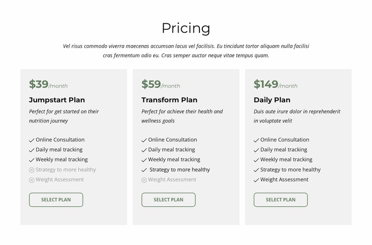 Packages and pricing Landing Page