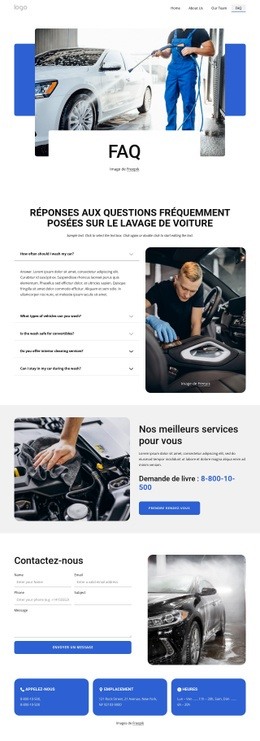 Outil De Maquette De Site Web Pour FAQ Sur Le Lavage De Voiture