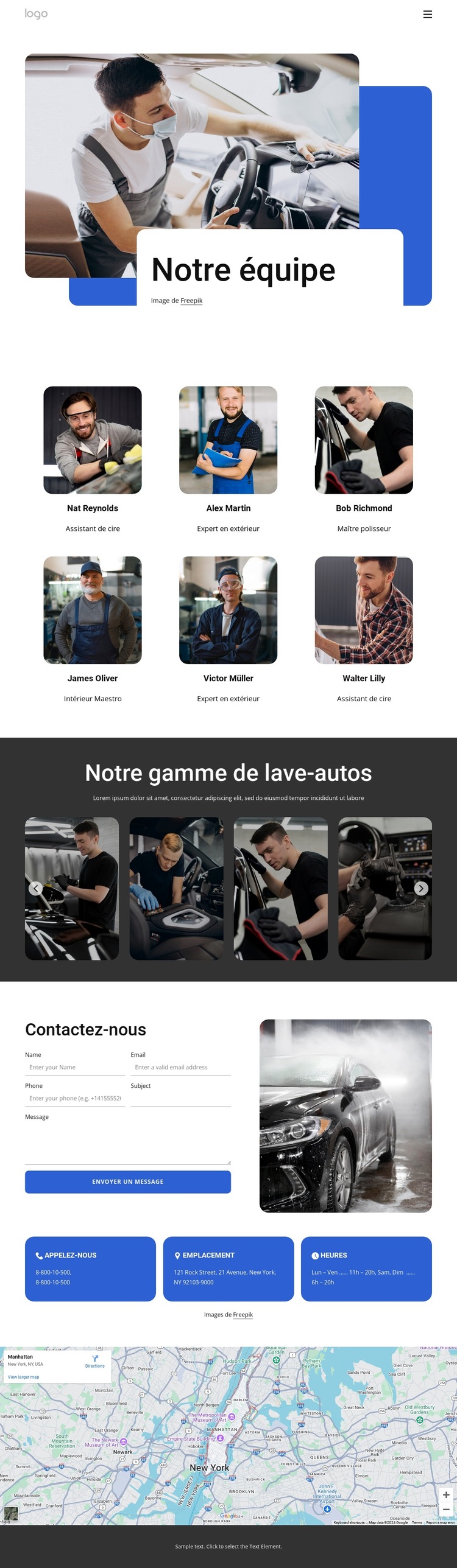 Équipe de service de lavage de voiture Modèle de site Web