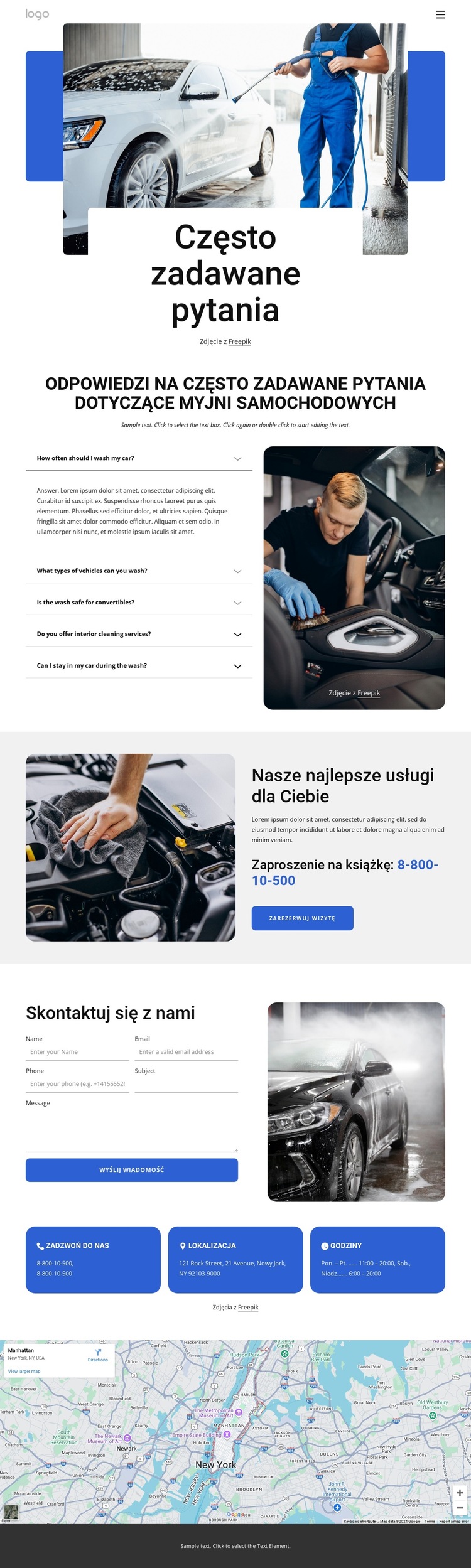 Myjnia samochodowa FAQ Szablon witryny sieci Web