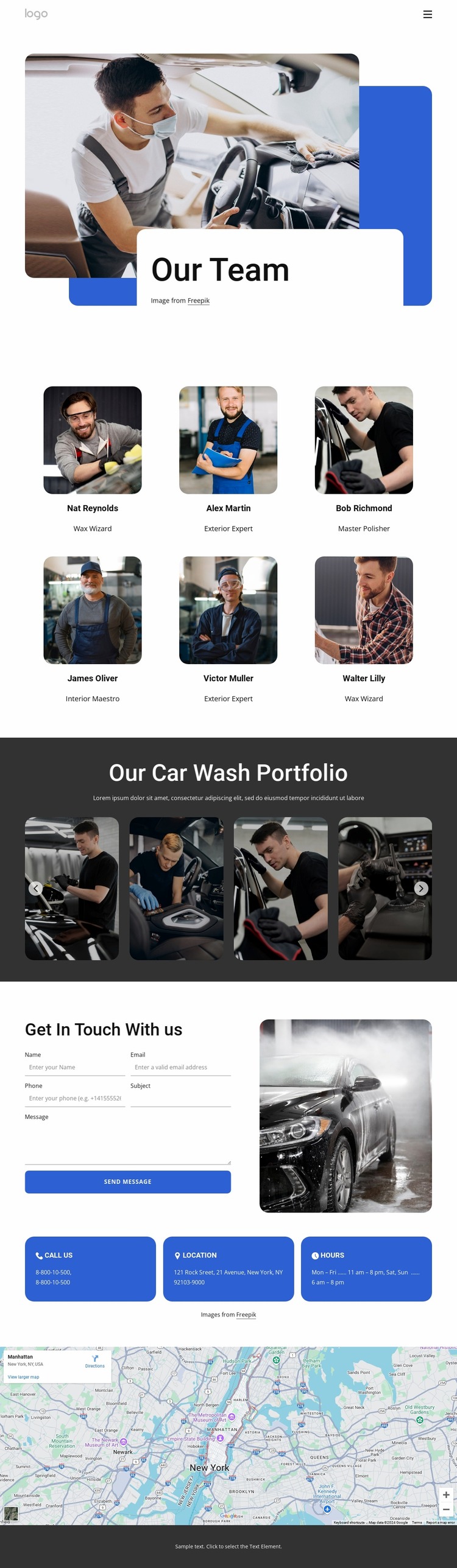 Car wash service team Website Mockup