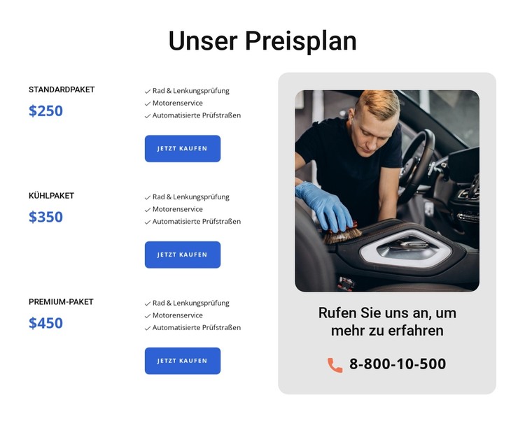 Preise für Autowäsche CSS-Vorlage