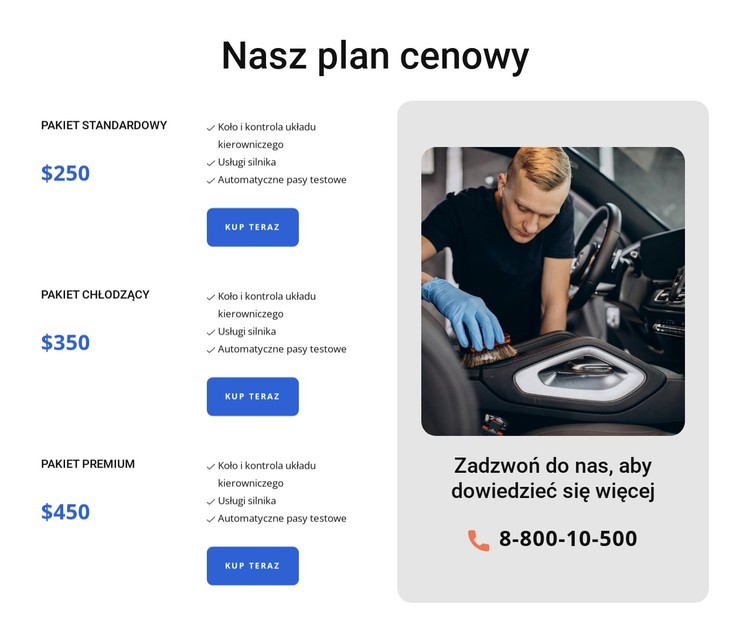 Cennik myjni samochodowej Szablon CSS