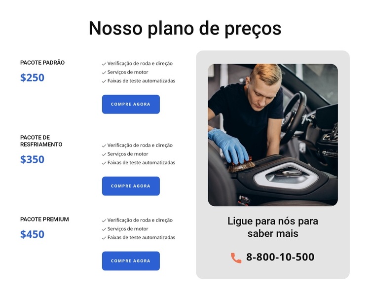 Preços de lavagem de carros Tema WordPress