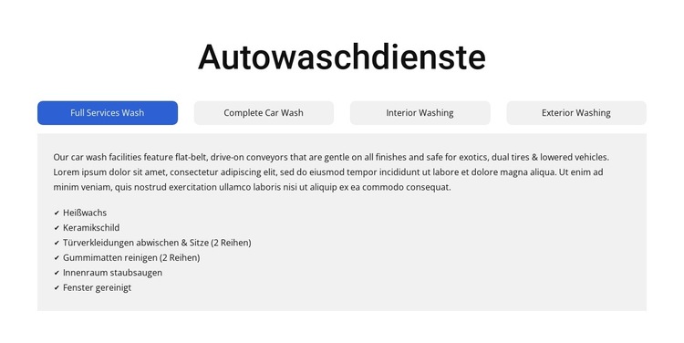 Autowaschdienste in Tabs Website-Vorlage