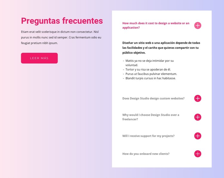 Bloque de preguntas frecuentes Plantilla CSS