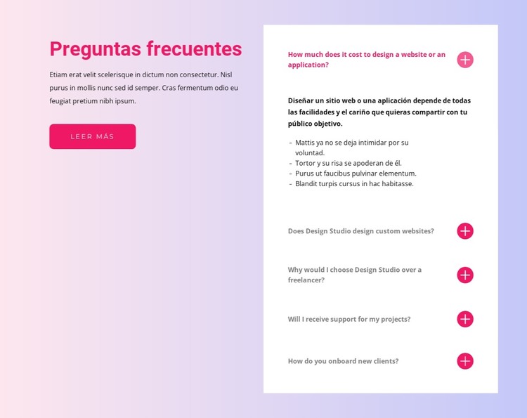 Bloque de preguntas frecuentes Plantilla HTML