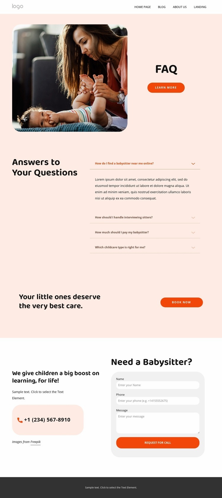 Babysitting FAQs Homepage Design