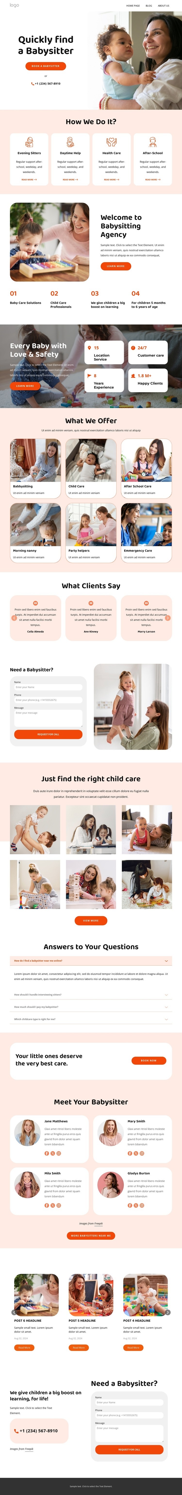 The babysitting company Homepage Design