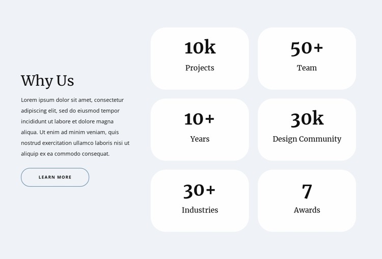 Counters in grid Html Website Builder