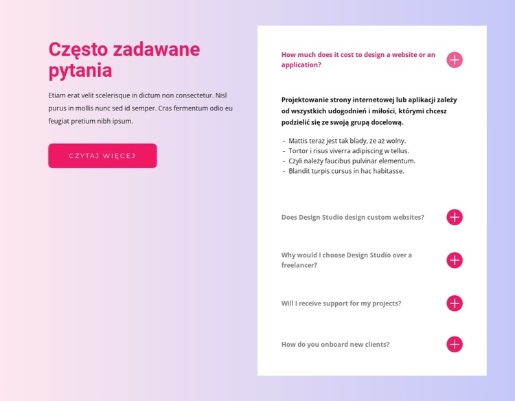 Blok FAQ Szablon witryny sieci Web