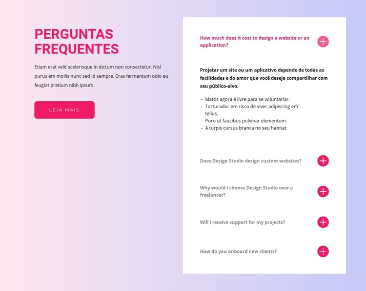 Bloco de perguntas frequentes Template CSS