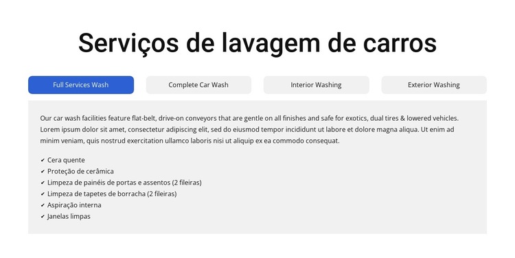 Serviços de lavagem de carros em abas Modelo de site