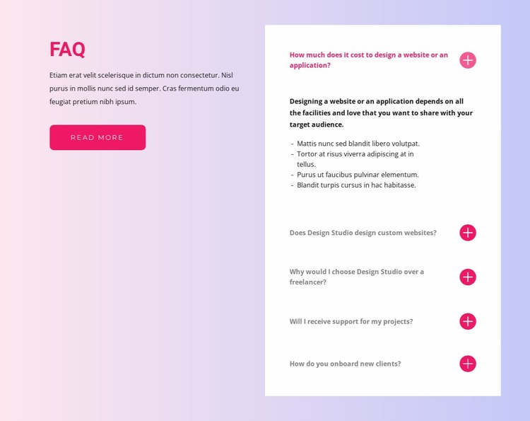 Faq block Website Mockup