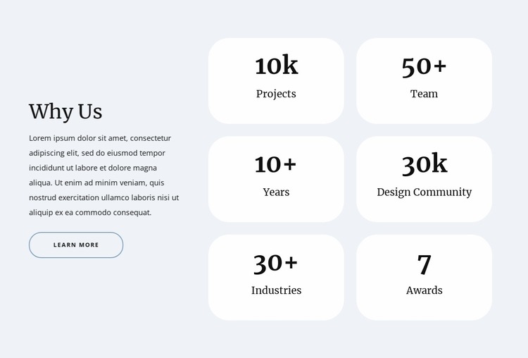 Counters in grid Website Mockup