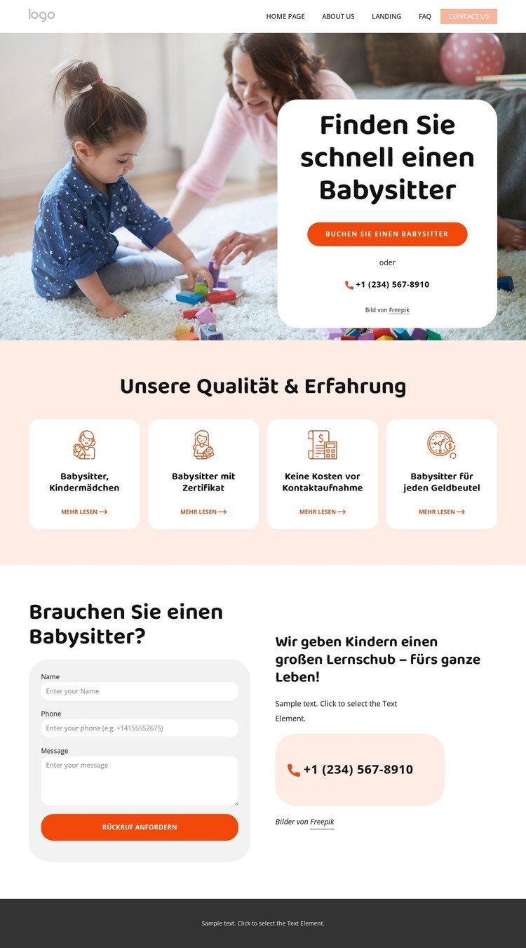 Flexible Kinderbetreuung für den arbeitsreichen Alltag CSS-Vorlage