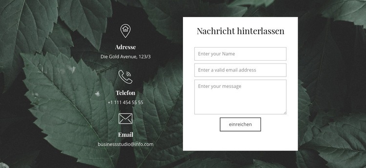 Nachricht hinterlassen Website design