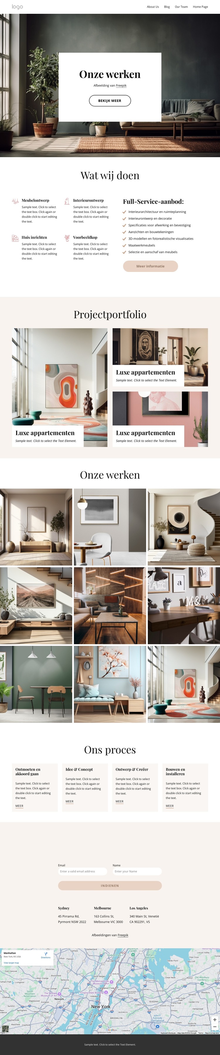 Galerij met interieurontwerp Website sjabloon