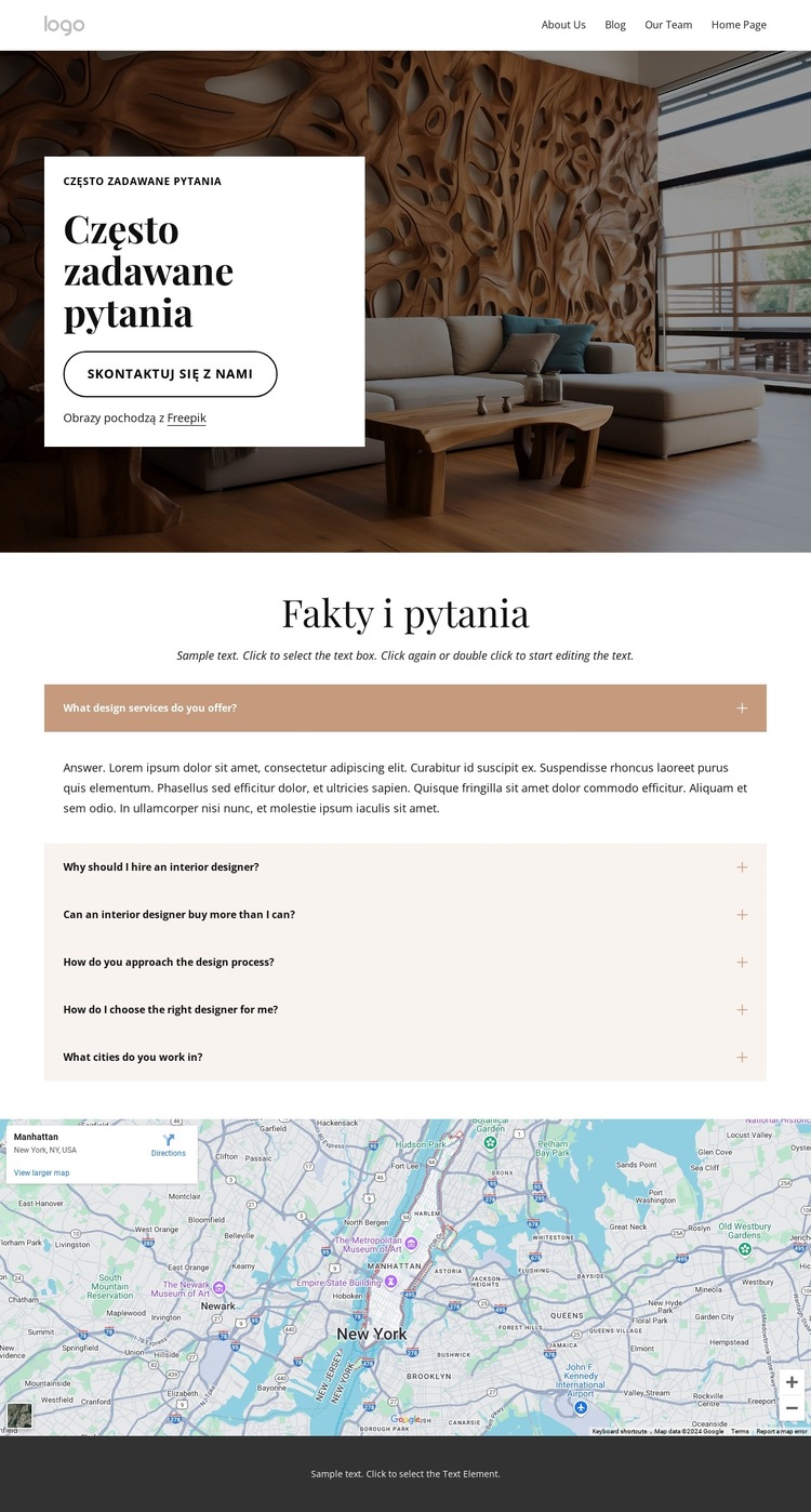 FAQ dotyczące studia projektowego Szablon witryny sieci Web