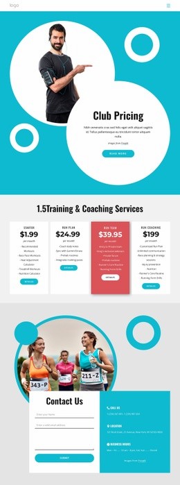 Running Club Pricing - Customizable Professional Homepage Design