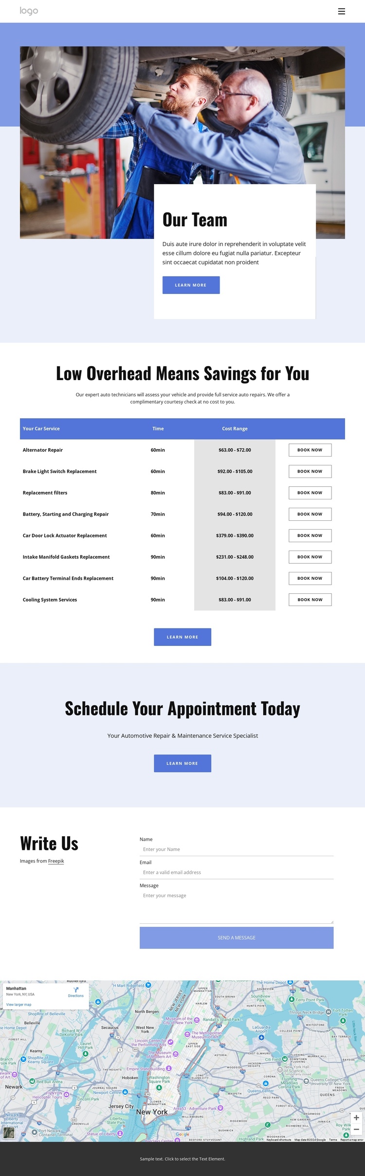 Car repair team One Page Template