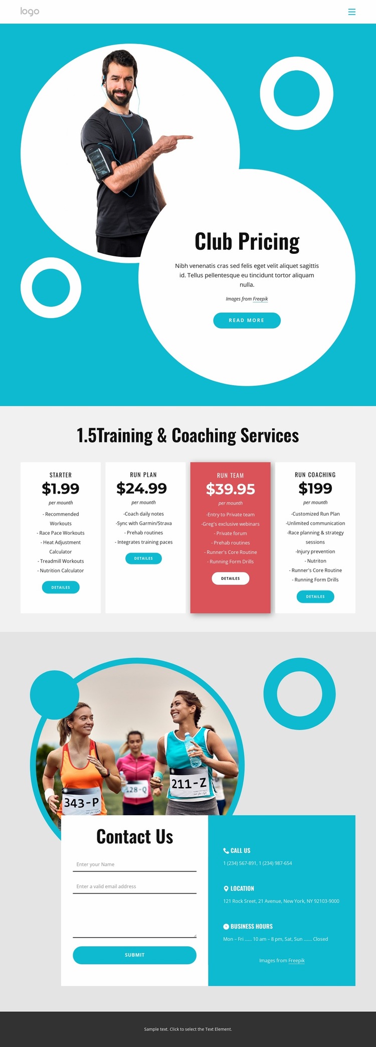 Running club pricing Website Builder Templates