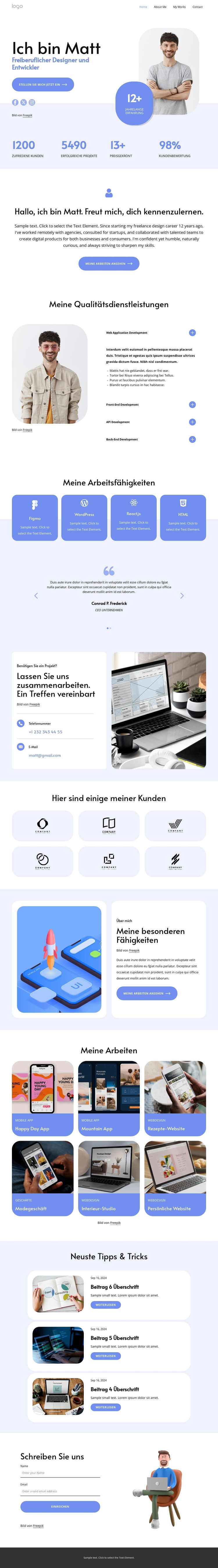 Freiberuflicher Designer und Entwickler Website-Vorlage