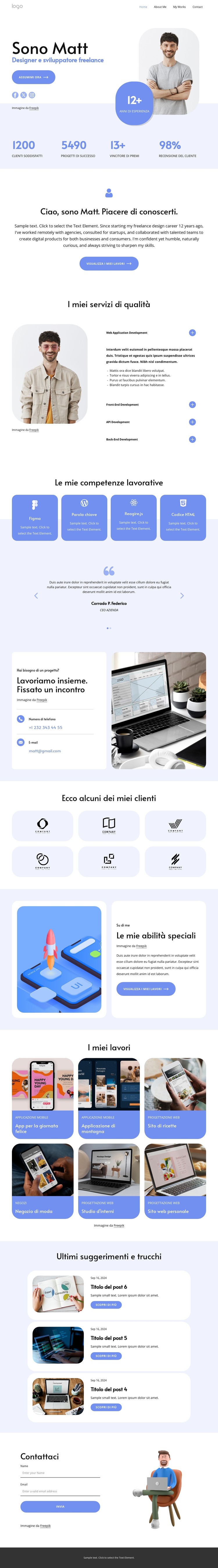 Progettista e sviluppatore freelance Modello CSS