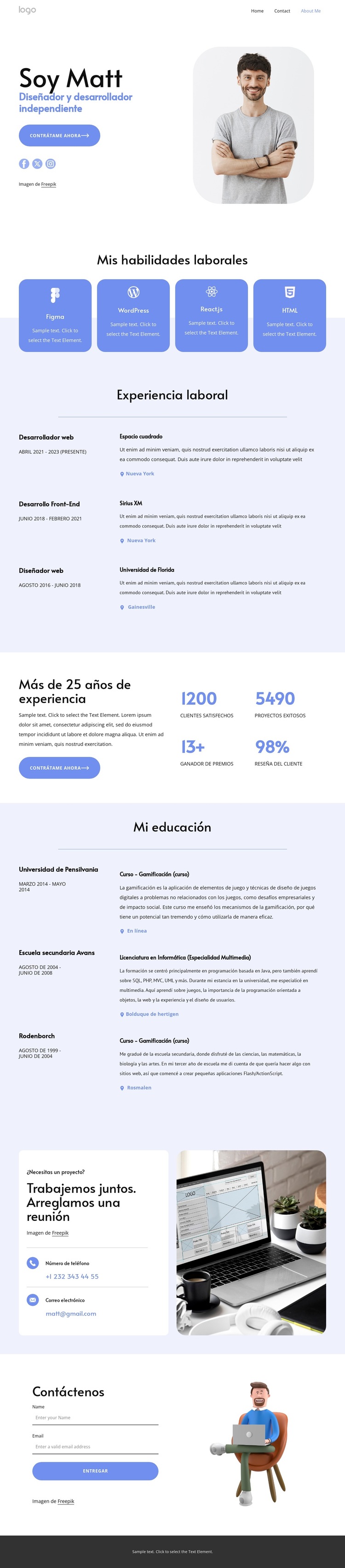 Desarrollador independiente Plantilla de sitio web