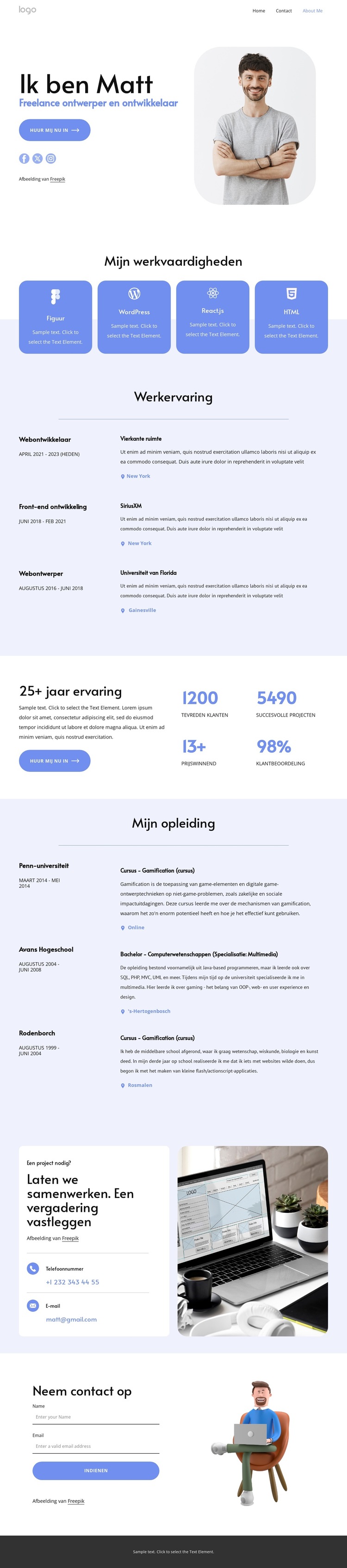 Freelance ontwikkelaar Website sjabloon