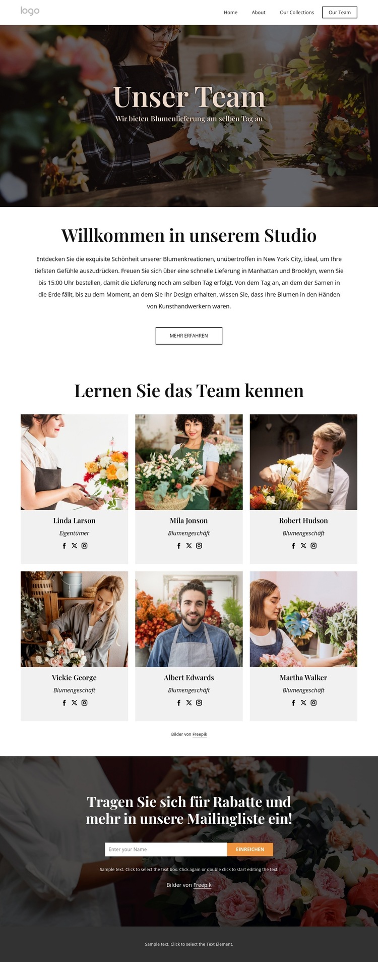 Blumenlieferteam Website-Vorlage