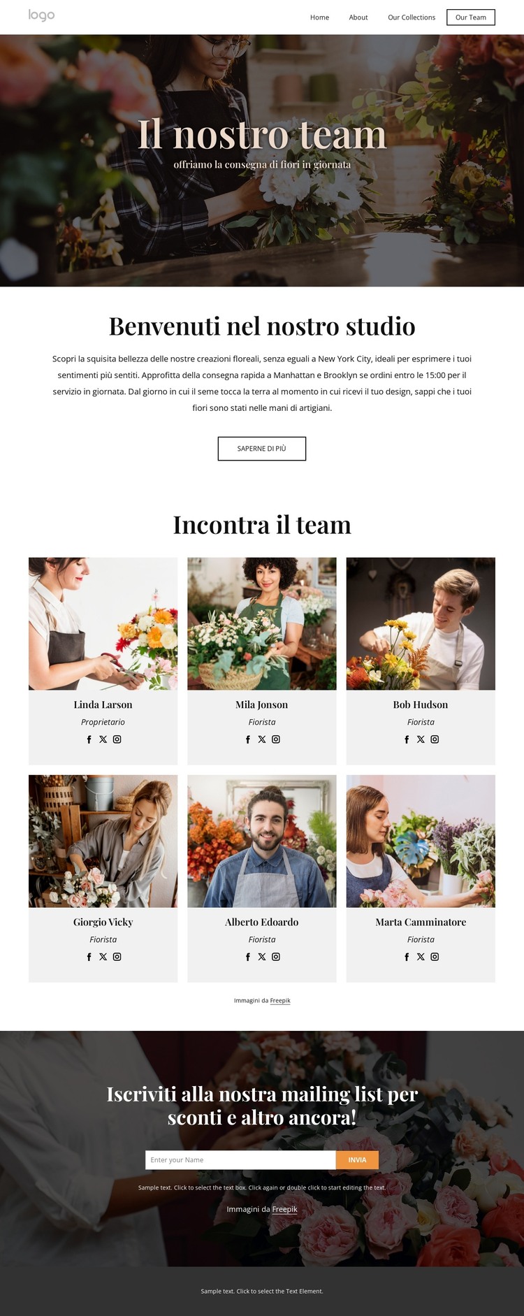 Squadra di consegna fiori Modello HTML