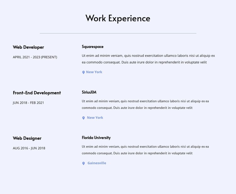 My work experience CSS Template