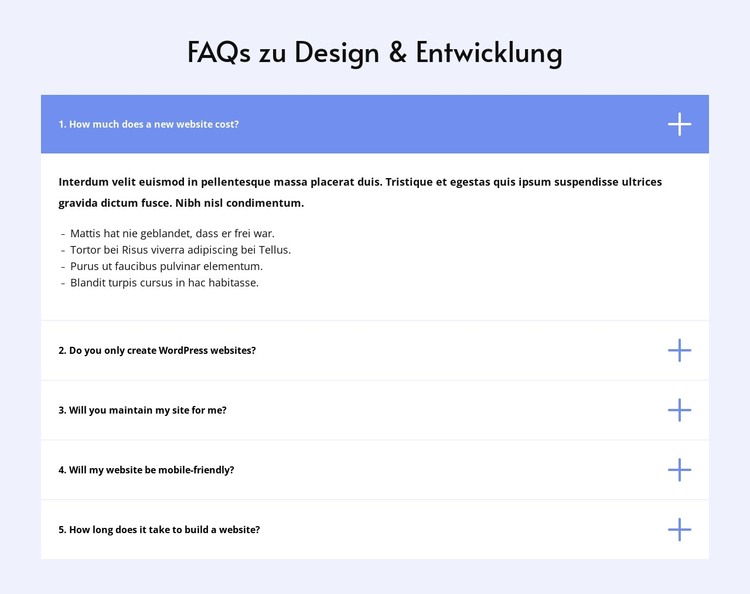 FAQ zum Design HTML-Vorlage