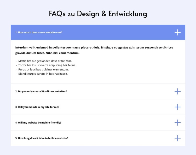 FAQ zum Design Website-Vorlage