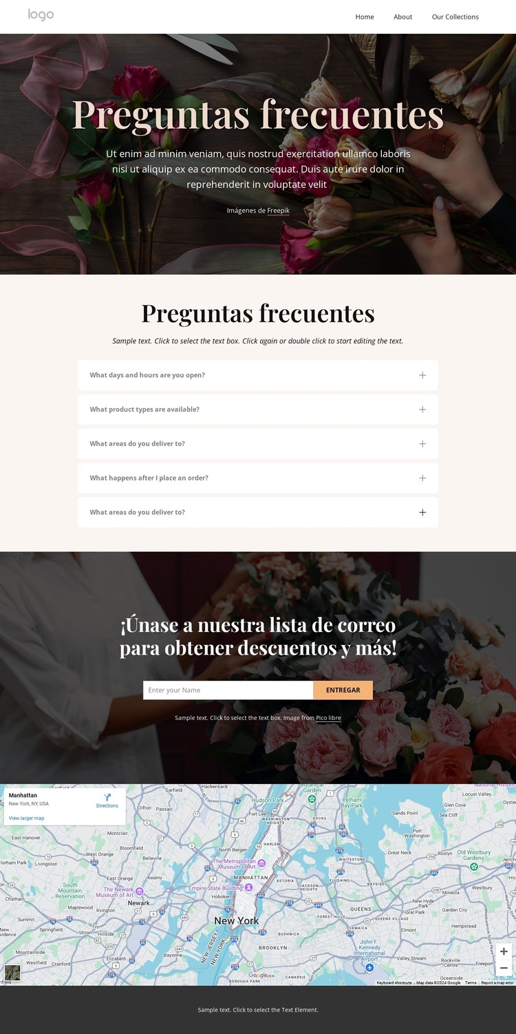 Preguntas frecuentes sobre envío de flores Plantilla CSS