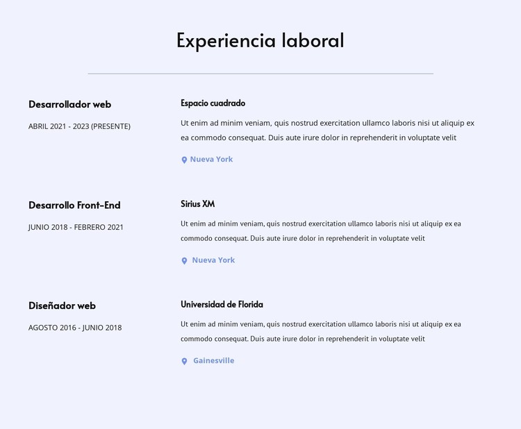 Mi experiencia laboral Plantilla CSS