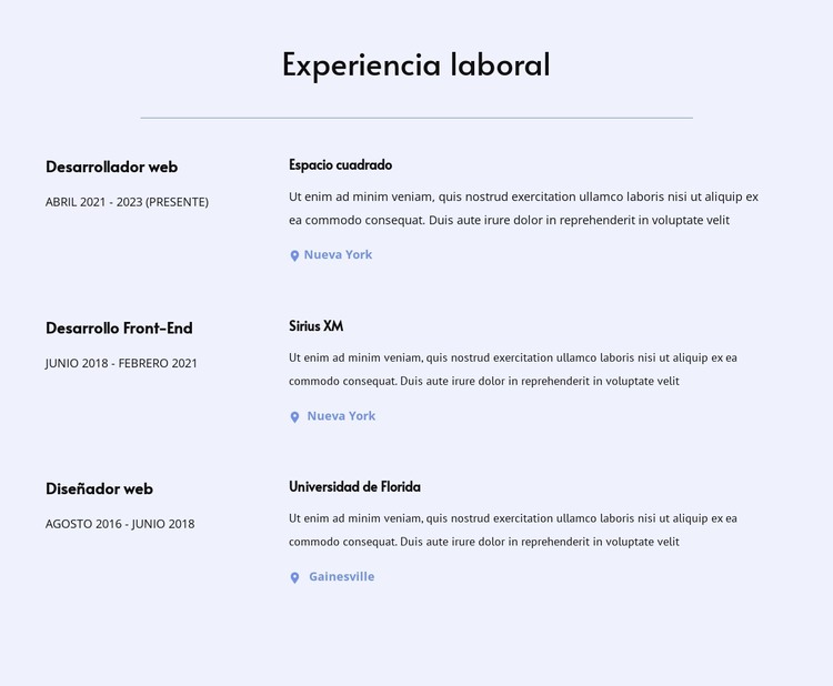 Mi experiencia laboral Plantilla HTML