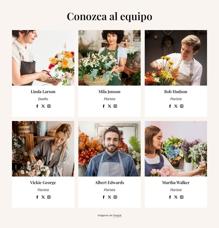 Our flower delivery team Plantilla de sitio web