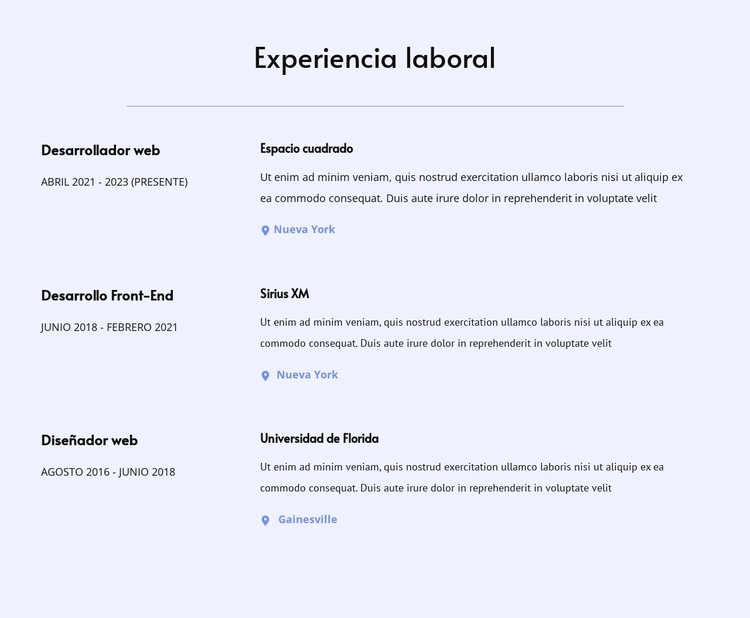 Mi experiencia laboral Plantilla de sitio web