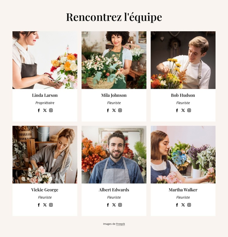 Our flower delivery team Modèle de site Web