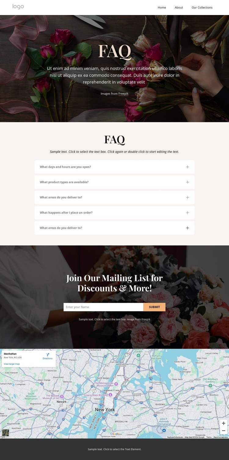 Flower delivery FAQ Homepage Design