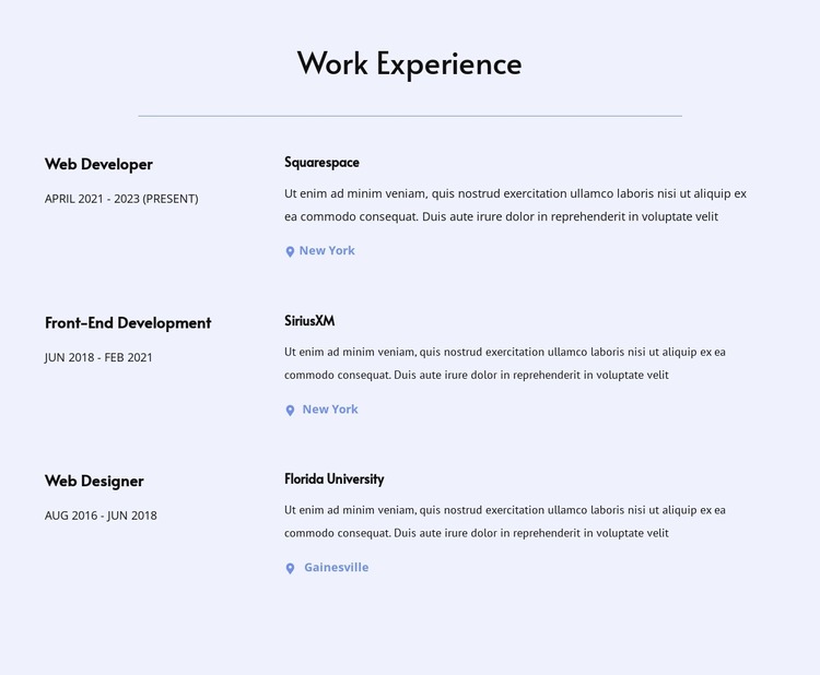 My work experience Html Website Builder