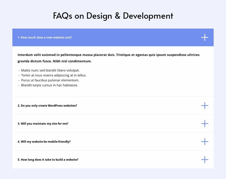 Faq on design Html Website Builder