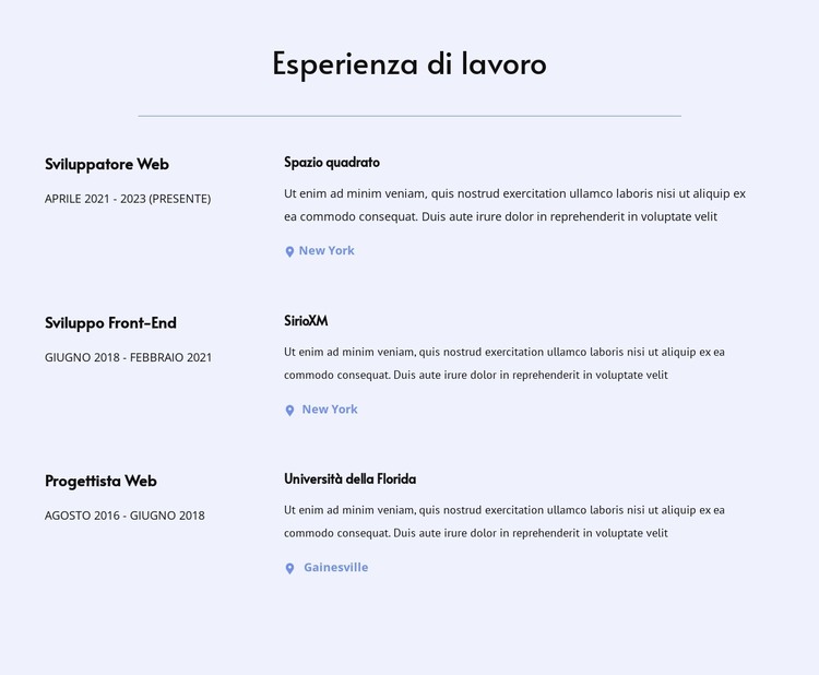 La mia esperienza lavorativa Modello HTML