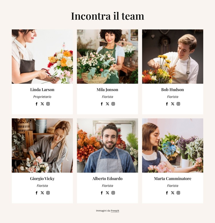 Our flower delivery team Modello di sito Web