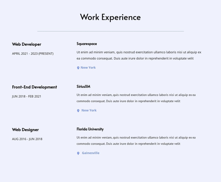 My work experience Joomla Page Builder