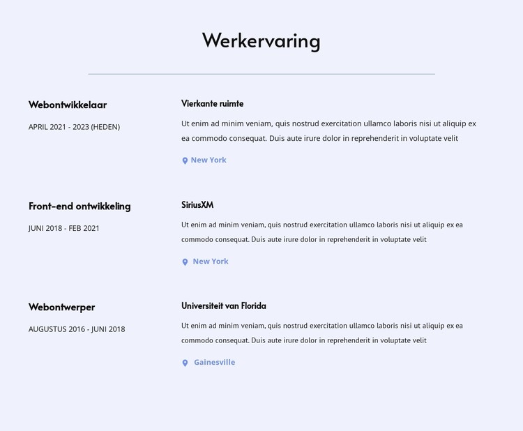 Mijn werkervaring HTML-sjabloon